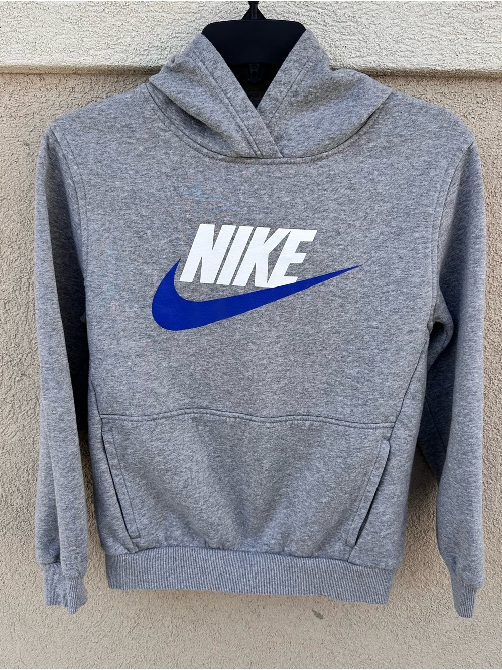 Boys Nike Gray Hoodie with White Logo and Blue Swoosh EUC